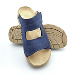 Dámské modré ortopedické pantofle kožené