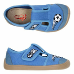 BAREFOOT Chlapecké pantofle modré fotbal