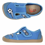 BAREFOOT Chlapecké pantofle modré fotbal