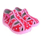 Dětské textilní sandálky růžové s bílými tečkami, s ortopedickou stélkou, zapínání na přezku