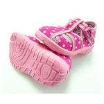 Dětské textilní sandálky růžové s bílými tečkami, s ortopedickou stélkou, zapínání na přezku