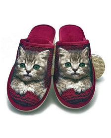 Pohodlné pantofle kočka červené