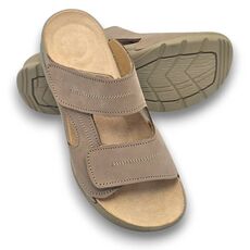 Béžové dámske kožené zdravotné šľapky so zapínaním na suchý zips