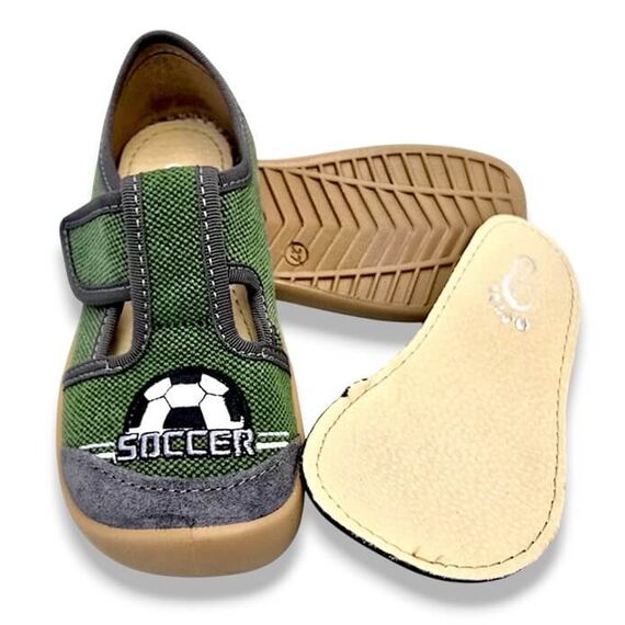 BAREFOOT Detské papuče zelené SOCCER