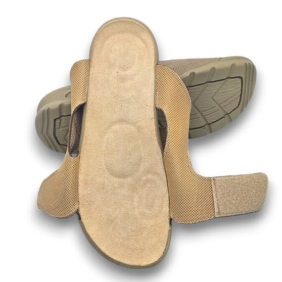 Béžové dámske kožené zdravotné šľapky so zapínaním na suchý zips