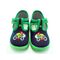 Dětské veselé textilní bačkůrky, přezůvky zelené s výšivkou motorky a ortopedickou stélkou